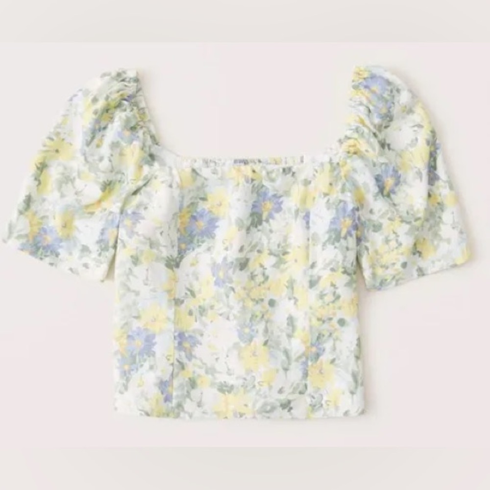 Abercrombie & Fitch Floral Linen-Blend Puff Sleeve Top - Picture 1 of 5